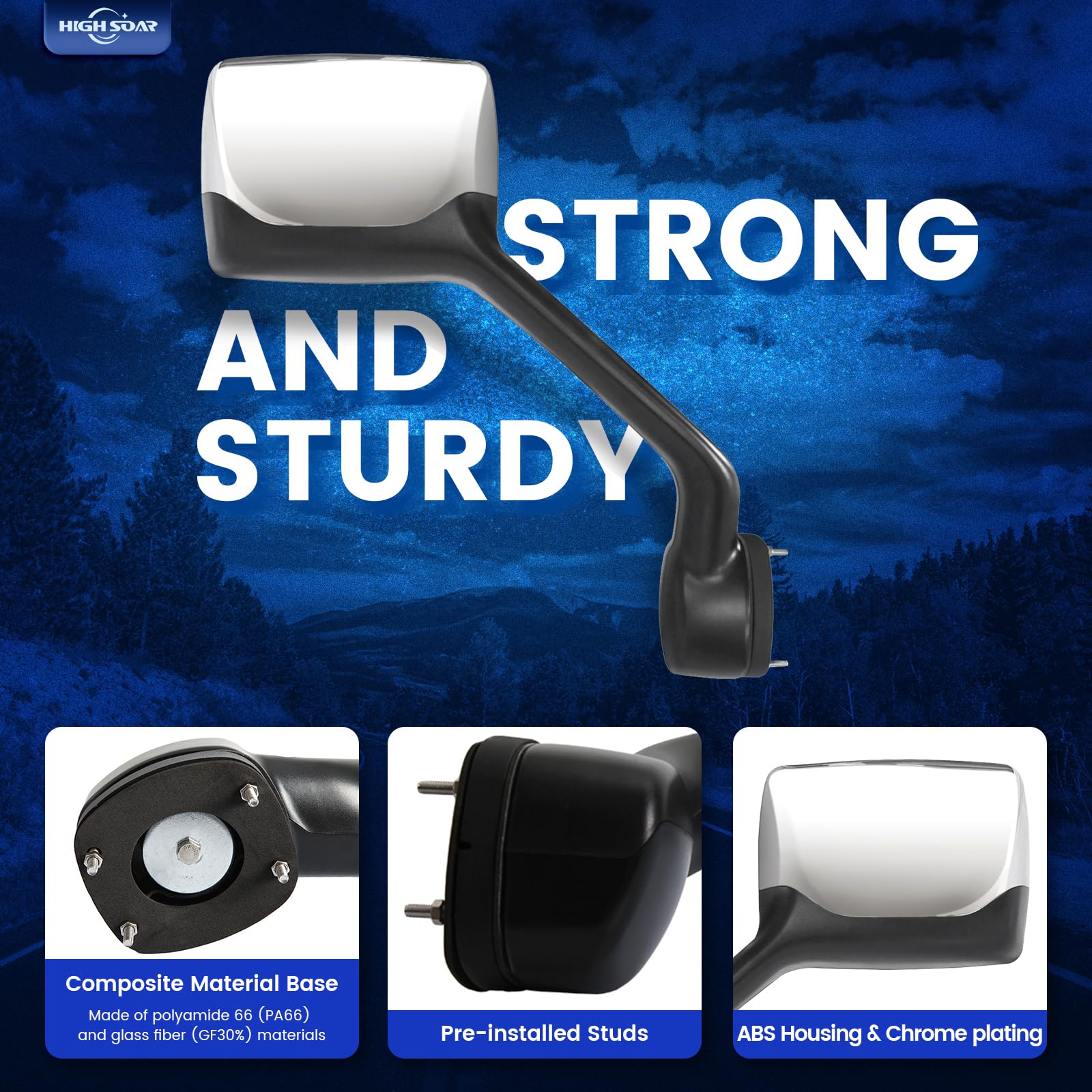 Peterbilt 579/587 Hood Mirror w/ Arm – Black (2010–2017) - RoadWest Truck Parts - B09H5KWVJ5 - High Soar