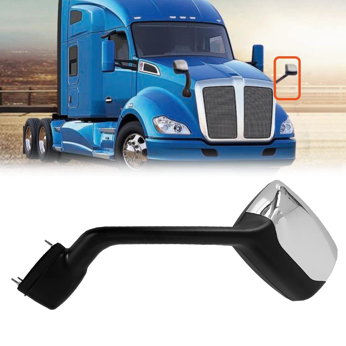 Peterbilt 579/587 Hood Mirror w/ Arm – Black (2010–2017) - RoadWest Truck Parts - B09H5KWVJ5 - High Soar