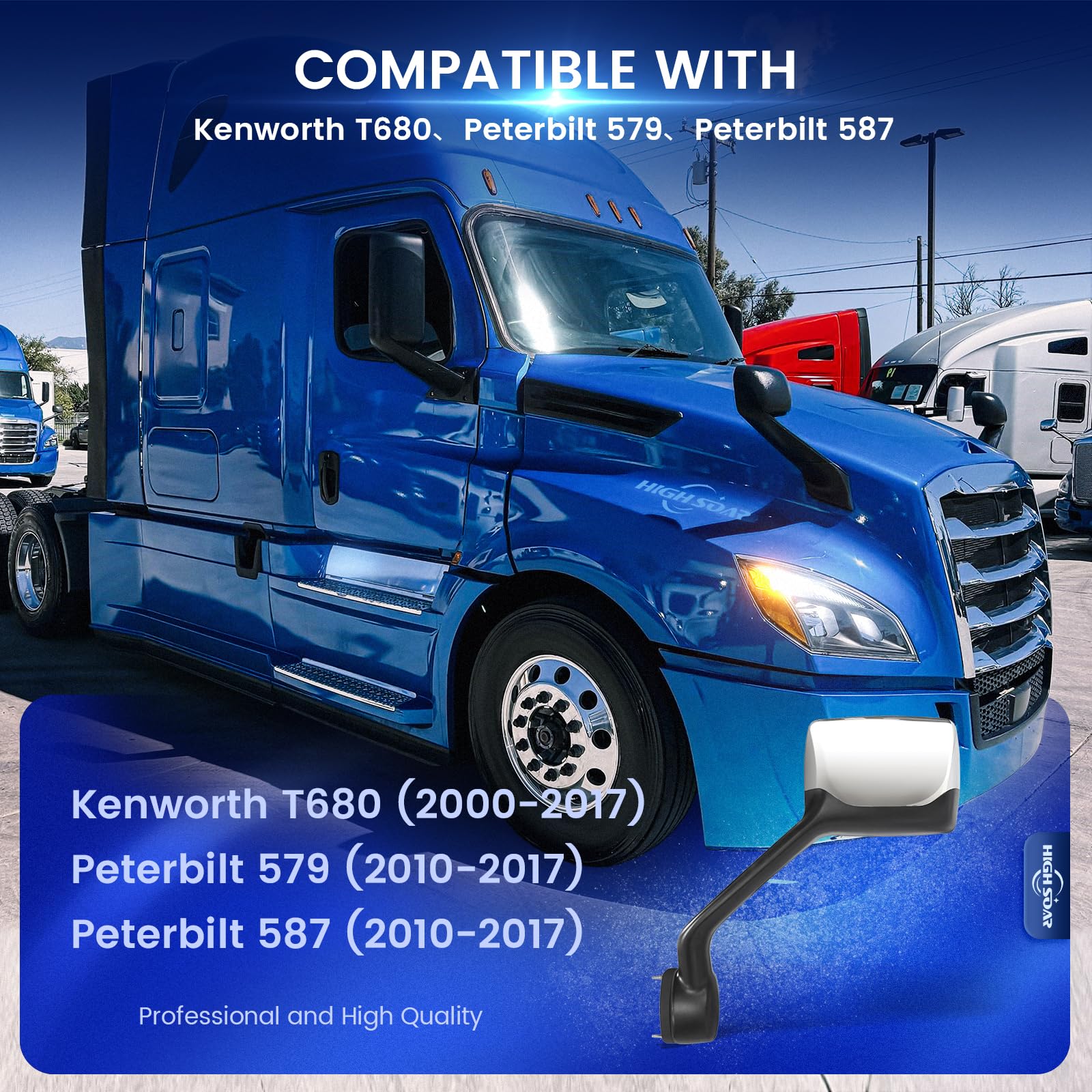 Peterbilt 579/587 Hood Mirror w/ Arm – Black (2010–2017) - RoadWest Truck Parts - B09H5KWVJ5 - High Soar