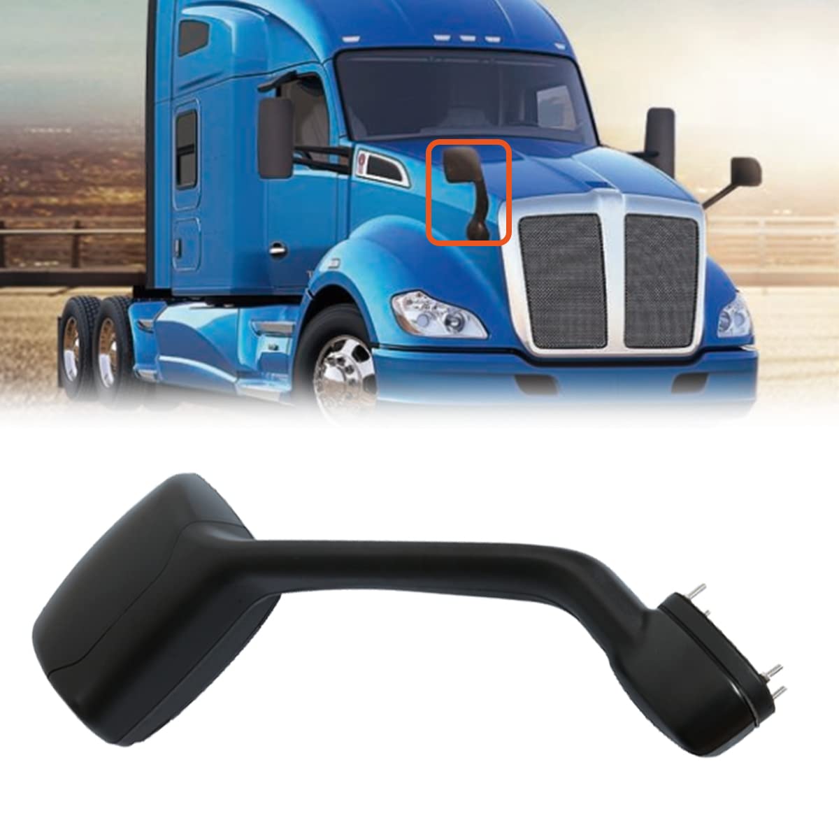 Peterbilt 579/587 Hood Mirror w/ Arm – Black (2010–2017) - RoadWest Truck Parts - B09H5KWVJ5 - High Soar