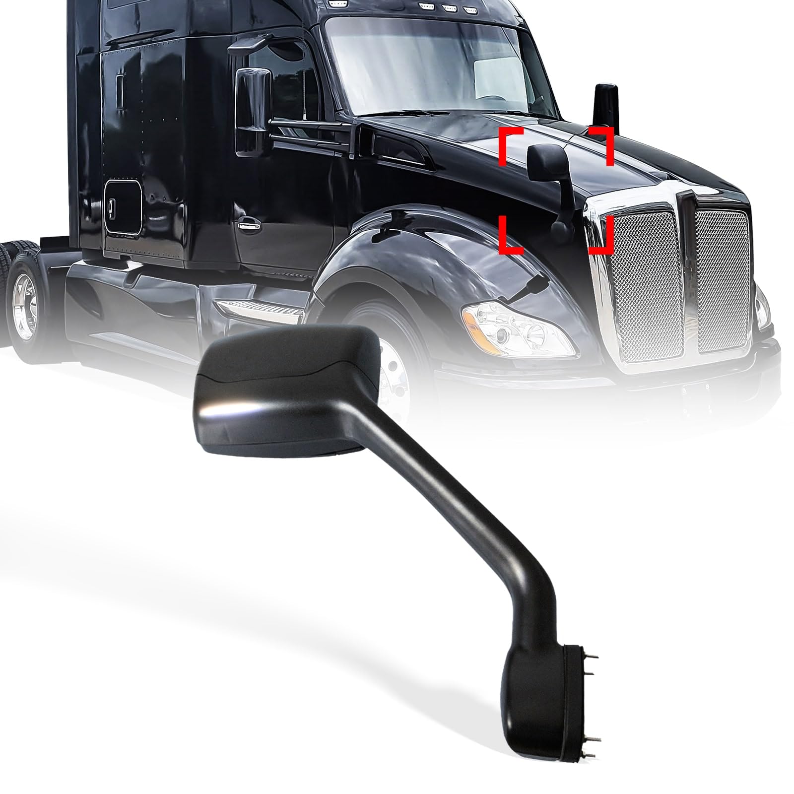 Peterbilt 579/587 Hood Mirror w/ Arm – Black (2010–2017) - RoadWest Truck Parts - B09V4M79TD - High Soar