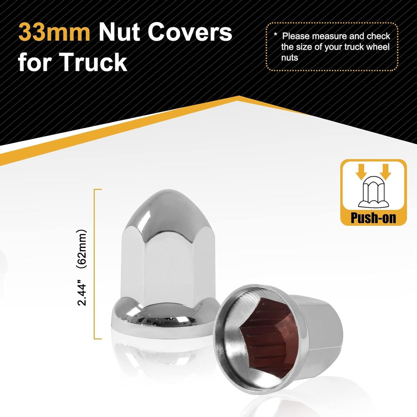 20PCS Chrome Wheel Lug Nut Covers 33mm Push On Bullet for Semi Truck 2-1/2" Tall
