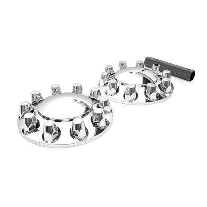 Chrome Front Axle Wheel Cover with Hub Cap 33mm Lug Nuts For Semi Truck (2 Set)