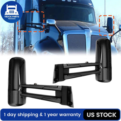 Heated Power Door Mirrors w/ Arm for Kenworth T680/T880 – Black (A Pair)