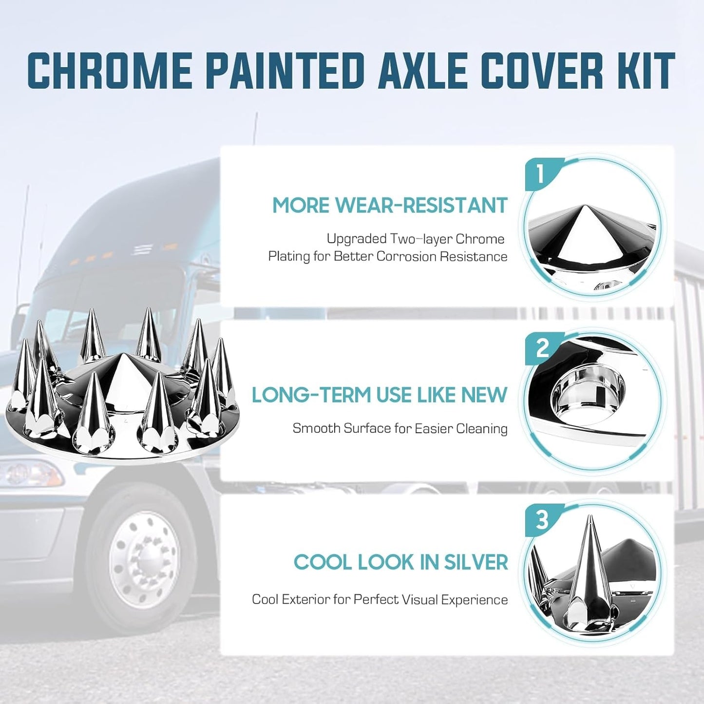 Semi Truck 33mm Front Hub Wheel Alxe Covers Chrome Lug Nuts Covers Spiked