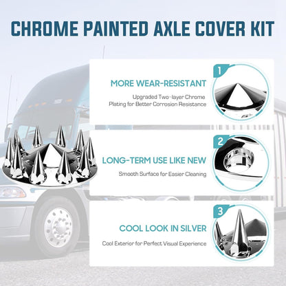 Semi Truck 33mm Front Hub Wheel Alxe Covers Chrome Lug Nuts Covers Spiked