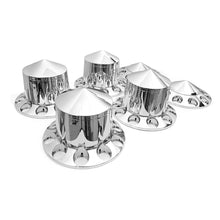 Front & Rear 33mm Chrome Semi Truck Wheel Axle Hub Covers with Spiked Lug Nuts