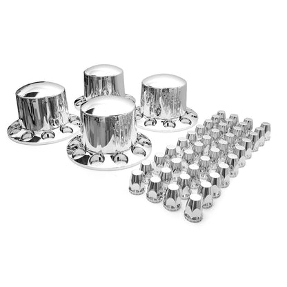 Semi Truck Rear Wheel Axle Hub Cover Kit with 33mm Chrome ABS Lug Nut Covers