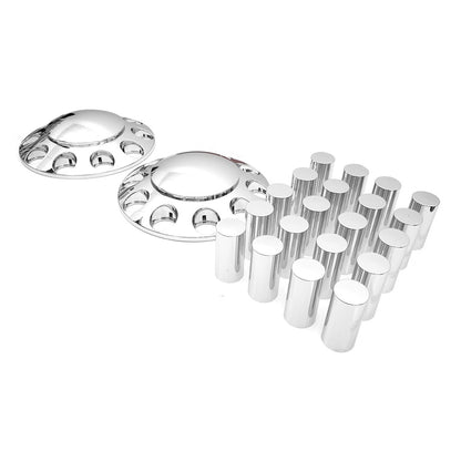 Set of 2 Chrome Front Hub Wheel Axle Cover w/ 33mm Thread-on Cylinder Lug Nuts
