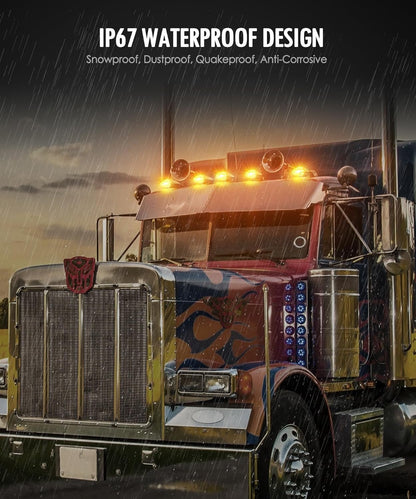 2x 19 LED Amber Torpedo Cab Marker Roof Running Top Light For Peterbilt 220 / 320 / 389 / 567 / 579 / 587