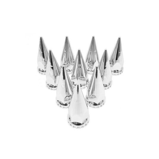 Set of 10 chrome 33mm push-on spiked lug nut covers for wheels, made of ABS plastic, designed for ROADWEST hub caps.