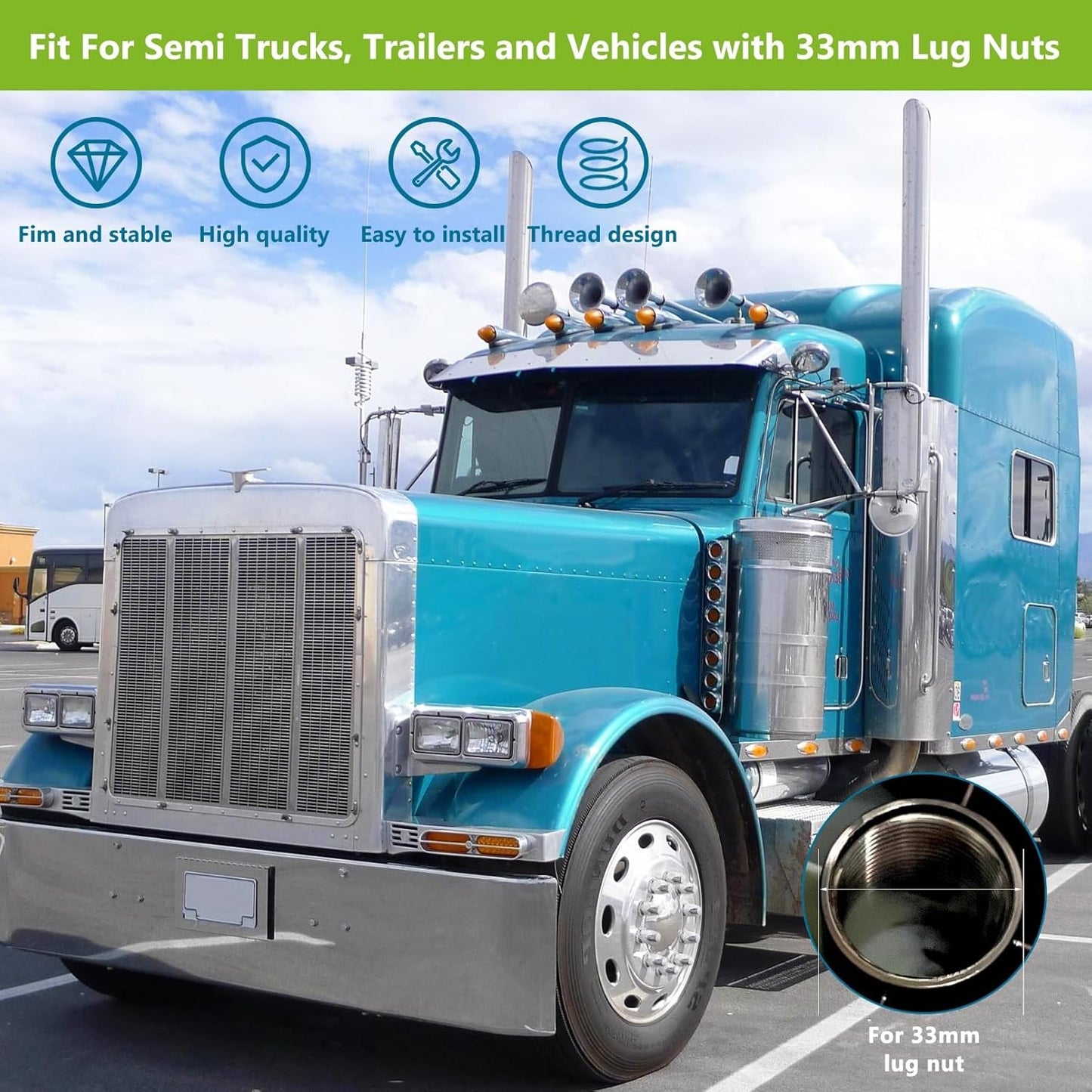 Pack of 10 Chrome Wheel Lug Nut Covers 33mm ABS Plastic Push On Nut Caps