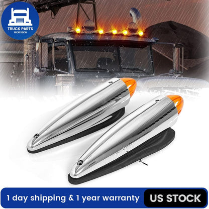 2x 19 LED Amber Torpedo Cab Marker Roof Running Top Light For Peterbilt 220 / 320 / 389 / 567 / 579 / 587