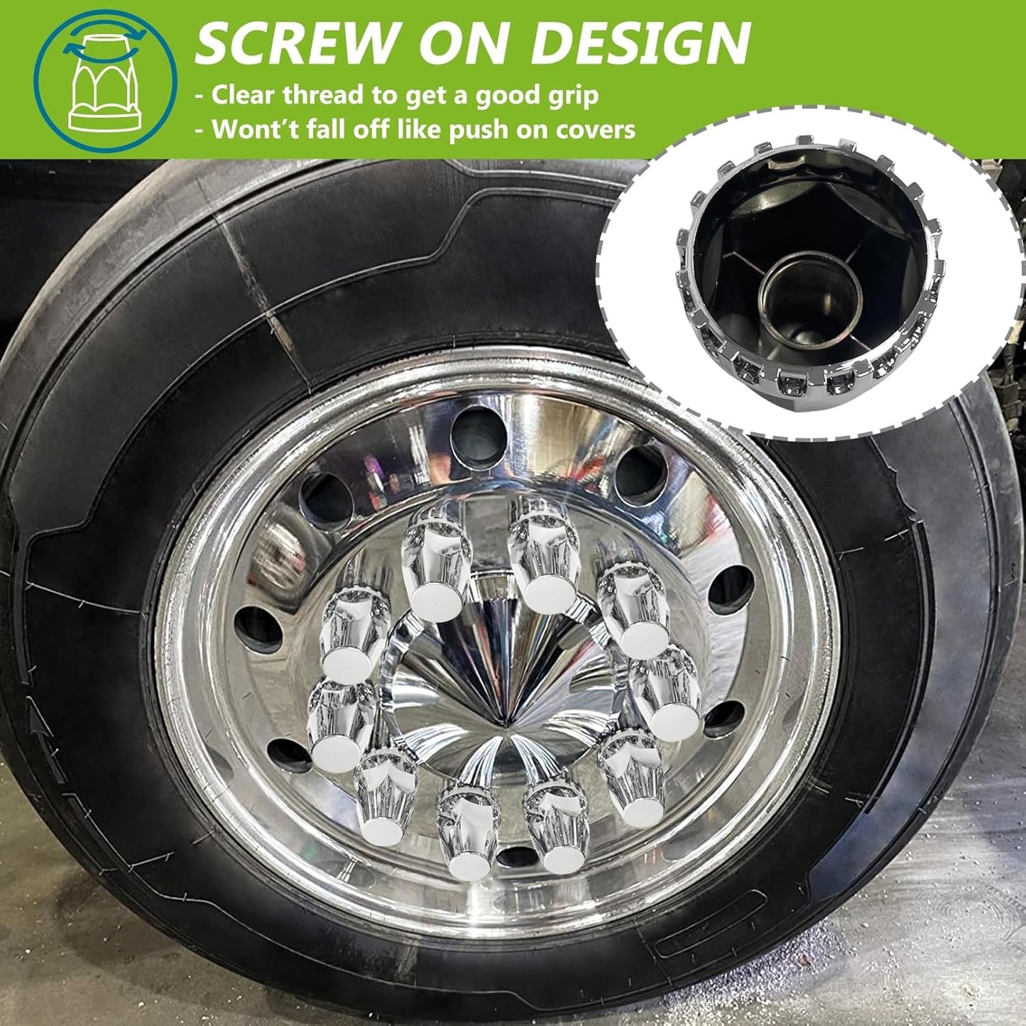 Pack of 10 Chrome Wheel Lug Nut Covers 33mm ABS Plastic Push On Nut Caps