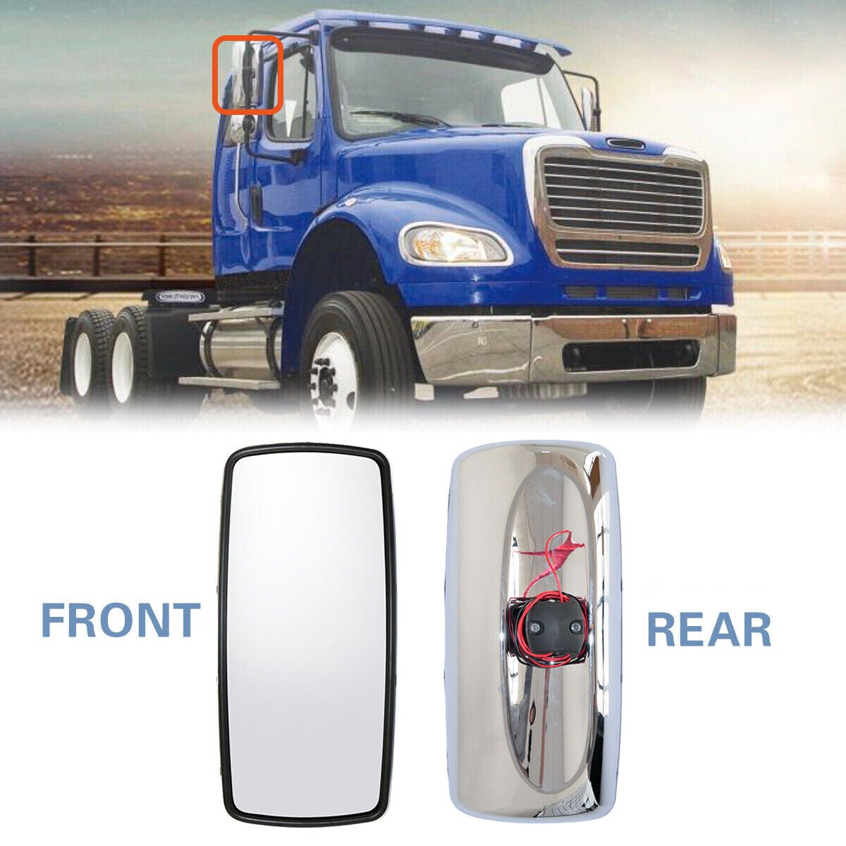 4PCS Main Mirror & Wide Angle Mirror Heated Chrome For Freightliner M2 Columbia