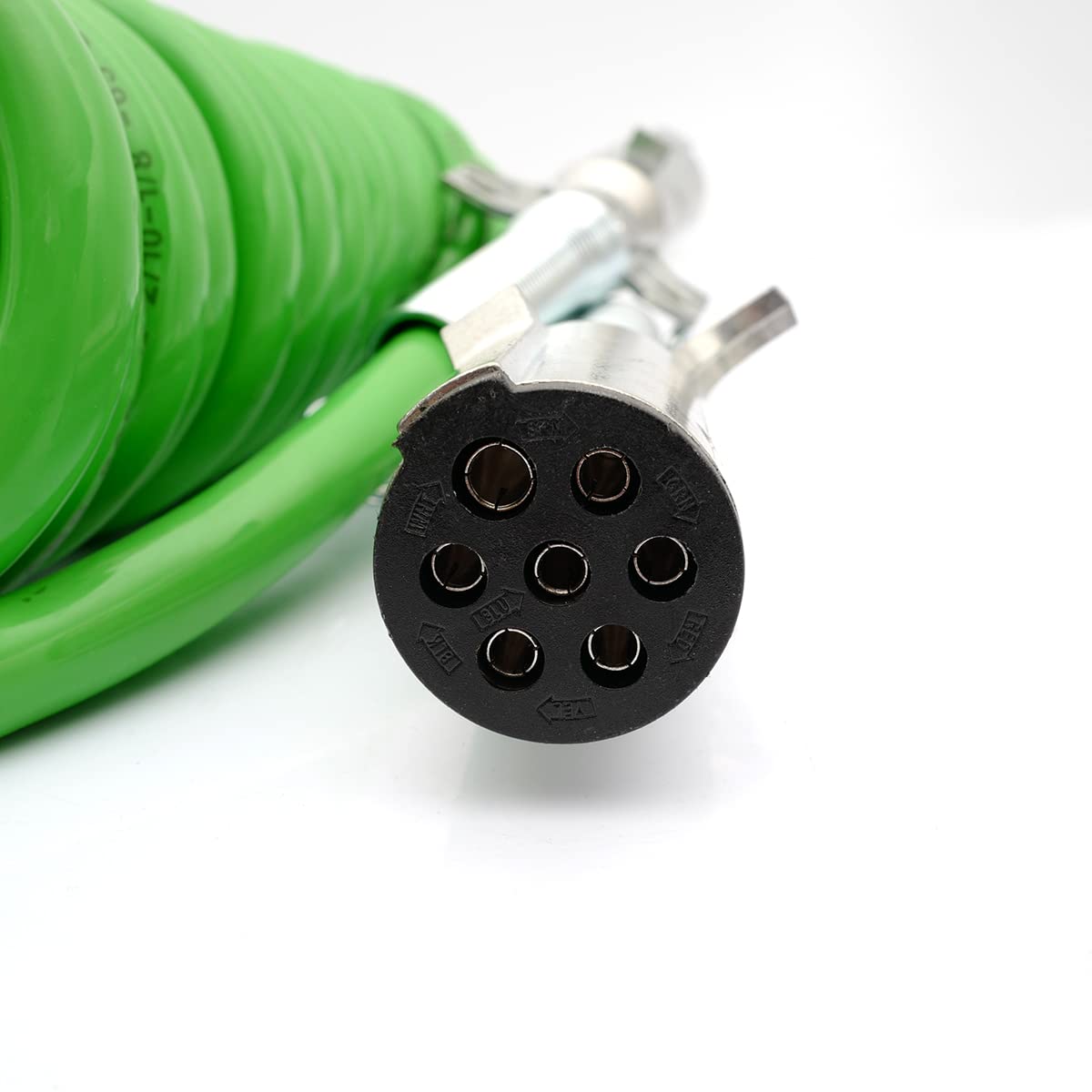 Semi Truck 7 - Way ABS Coiled Cable – 12 ft (Green Jacket) - RoadWest Truck Parts - B0B4ZFKFRT - High Soar