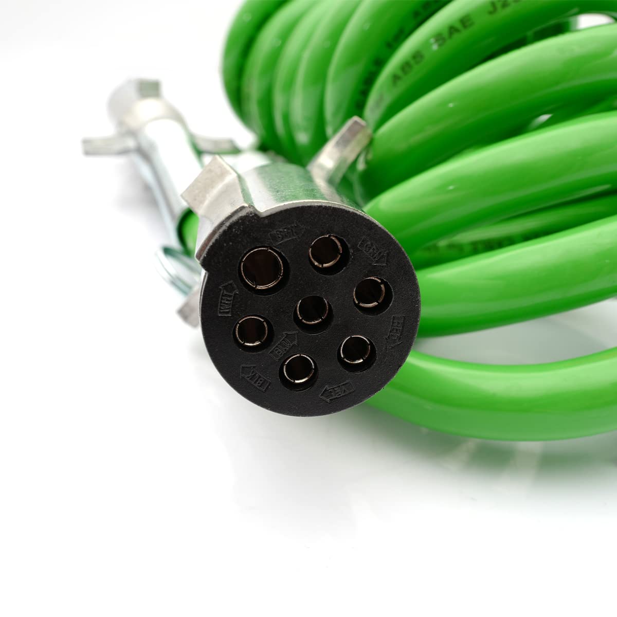 Semi Truck 7 - Way ABS Coiled Cable – 12 ft (Green Jacket) - RoadWest Truck Parts - B0B4ZFKFRT - High Soar