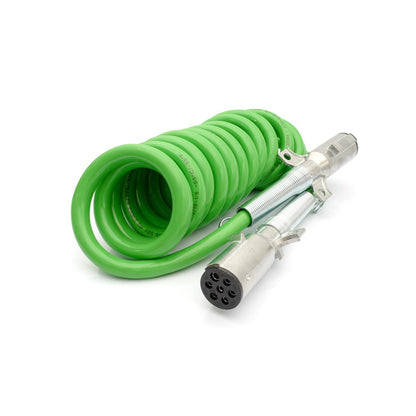 Semi Truck 7 - Way ABS Coiled Cable – 12 ft (Green Jacket) - RoadWest Truck Parts - B0BR33VQ25 - High Soar