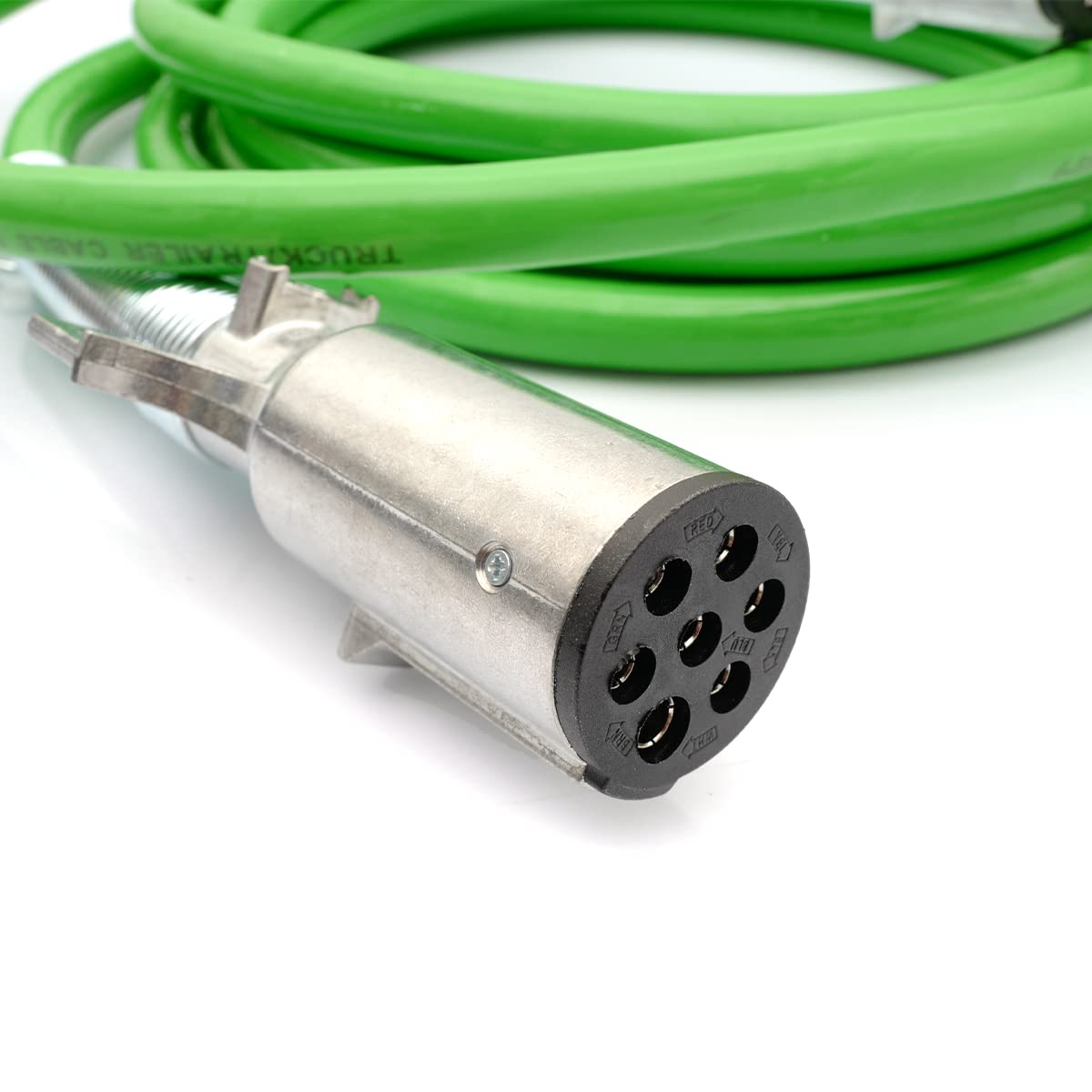 Semi Truck 7 - Way ABS Coiled Cable – 12 ft (Green Jacket) - RoadWest Truck Parts - B0BR34MWG5 - High Soar