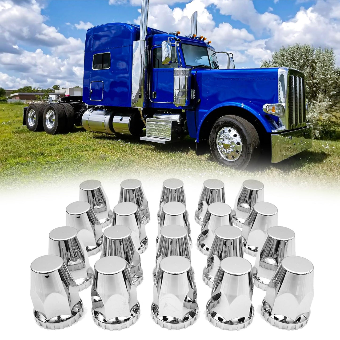 Semi Truck Lug Nut Covers – 33mm Chrome Bullet Style (20pcs Set) - RoadWest Truck Parts - B0CQN698WL - RoadWest Truck Parts