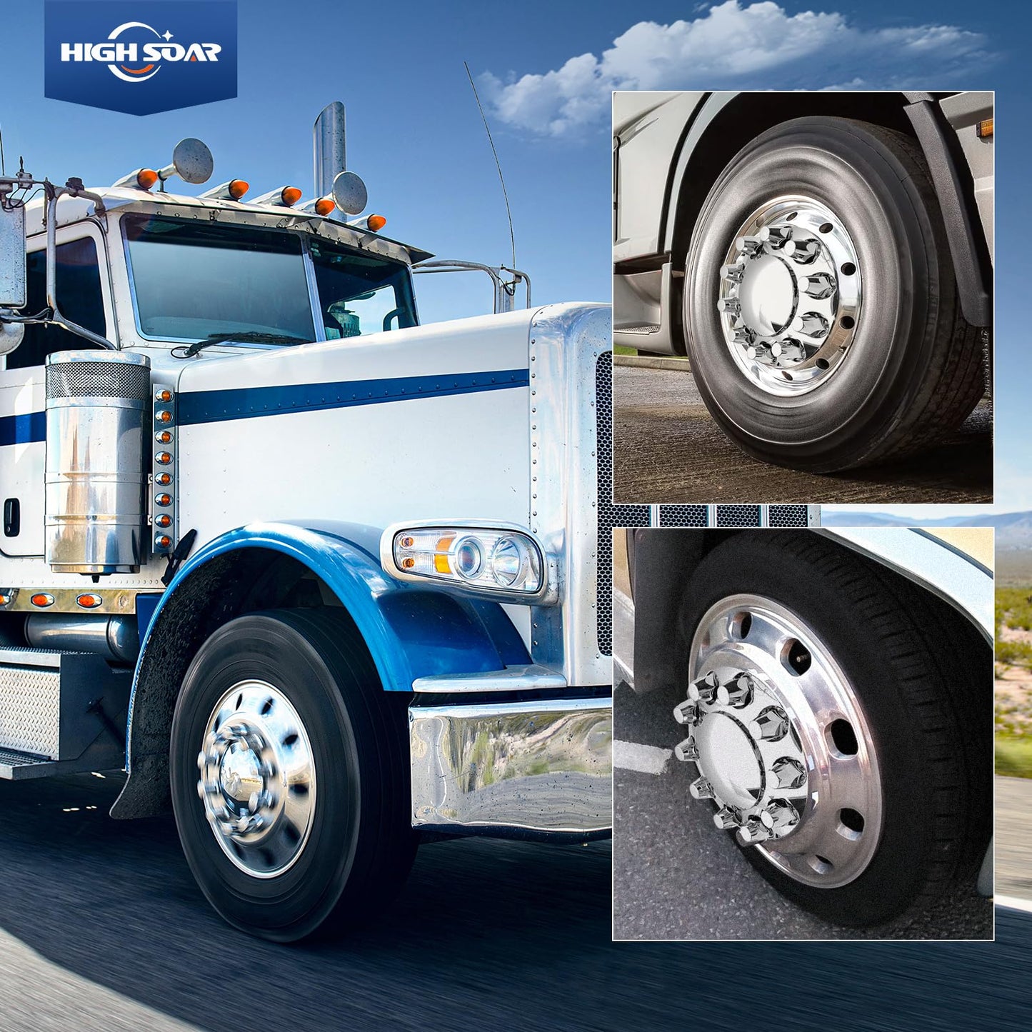 Semi Truck Lug Nut Covers – 33mm Chrome Bullet Style (20pcs Set) - RoadWest Truck Parts - B0CQN6Q2ZR - RoadWest Truck Parts