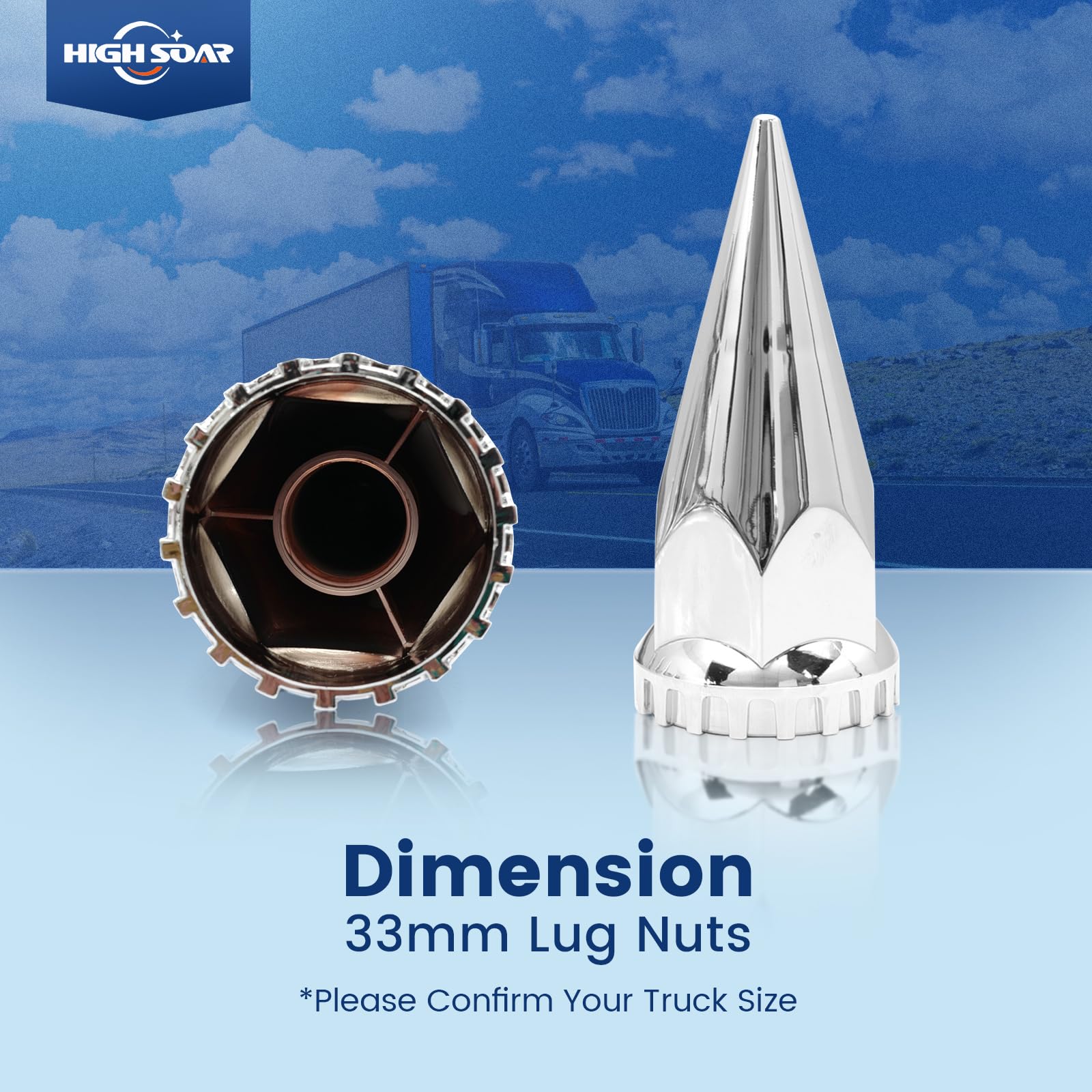 Semi Truck Lug Nut Covers – 33mm Chrome Bullet Style (20pcs Set) - RoadWest Truck Parts - B0CQN6Q2ZR - RoadWest Truck Parts