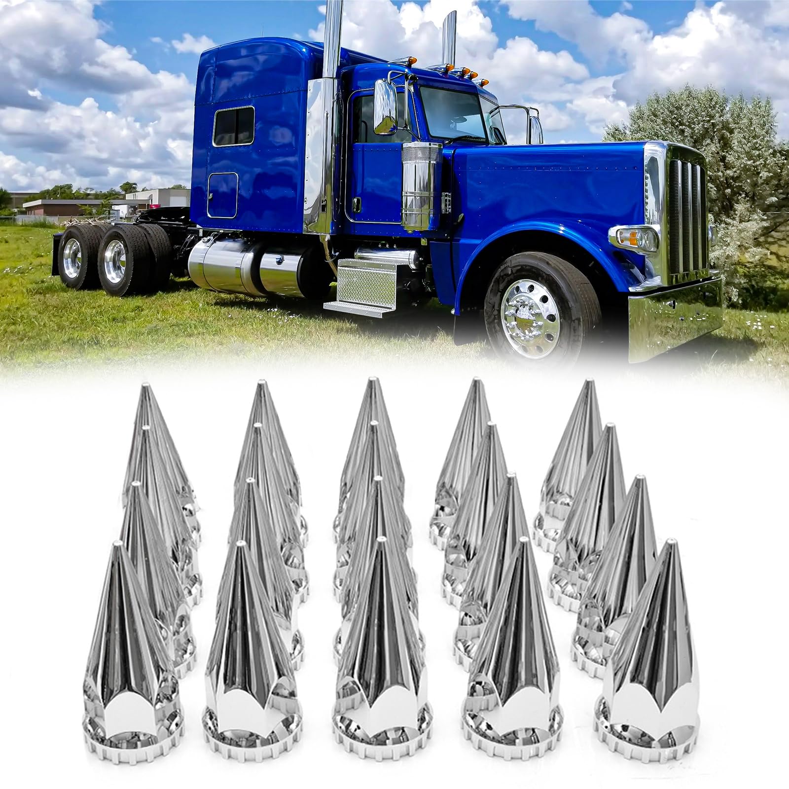 Semi Truck Lug Nut Covers – 33mm Chrome Bullet Style (20pcs Set) - RoadWest Truck Parts - B0CQN6Q2ZR - RoadWest Truck Parts