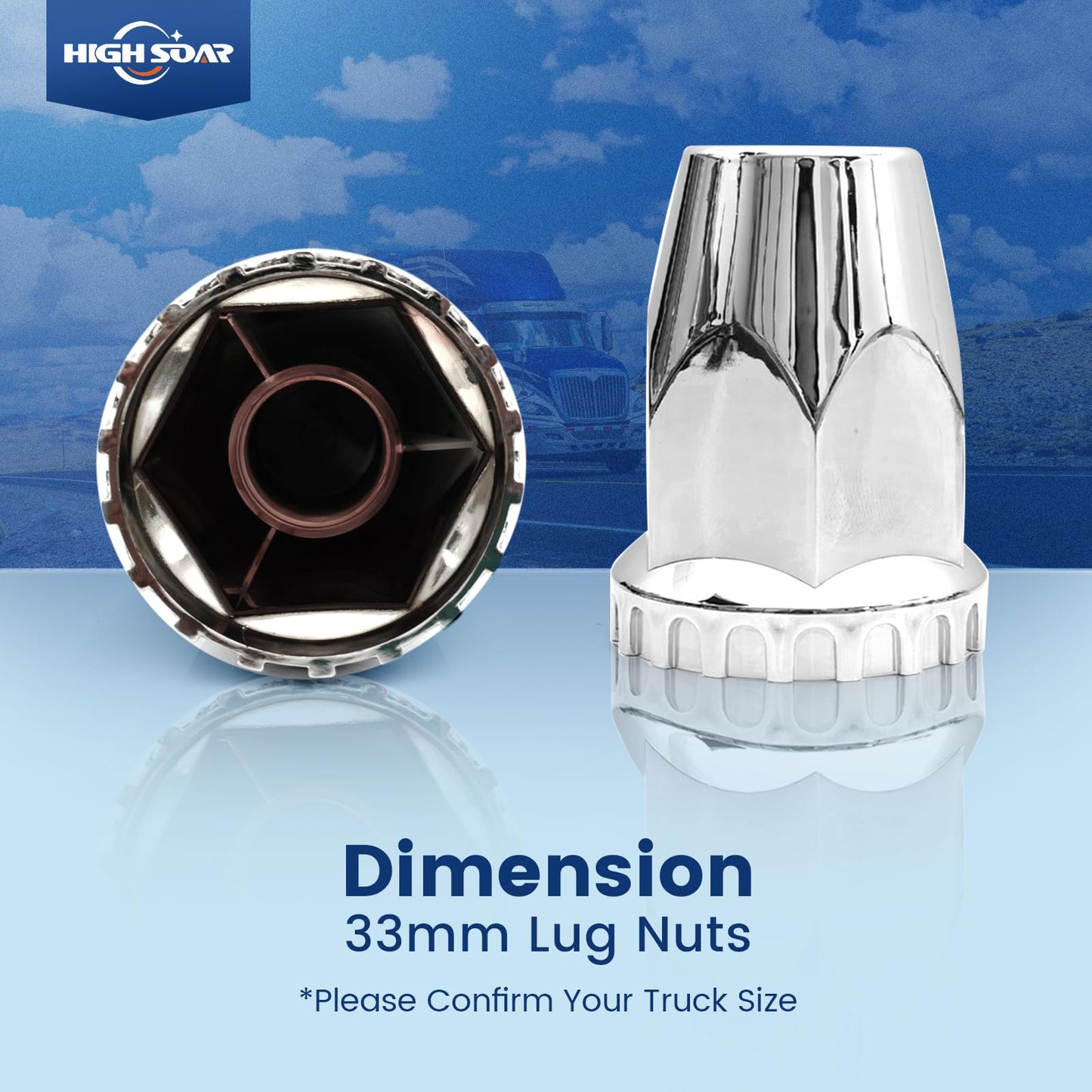Semi Truck Lug Nut Covers – 33mm Chrome Bullet Style (20pcs Set) - RoadWest Truck Parts - B0CQN6Q2ZR - RoadWest Truck Parts