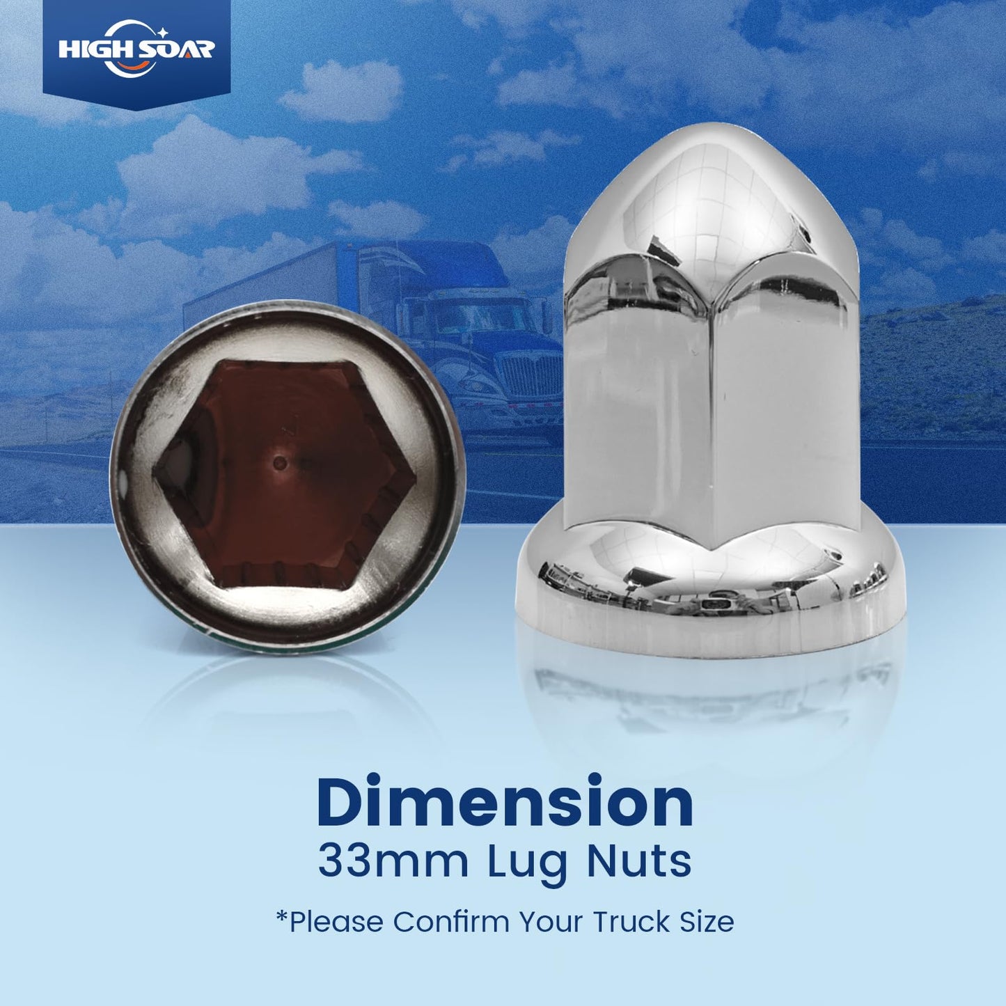 Semi Truck Lug Nut Covers – 33mm Chrome Bullet Style (20pcs Set) - RoadWest Truck Parts - B0CQN6Q2ZR - RoadWest Truck Parts