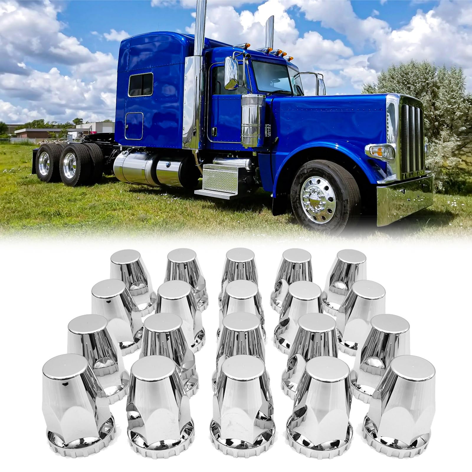 Semi Truck Lug Nut Covers – 33mm Chrome Bullet Style (20pcs Set) - RoadWest Truck Parts - B0CQN7FHFL - RoadWest Truck Parts