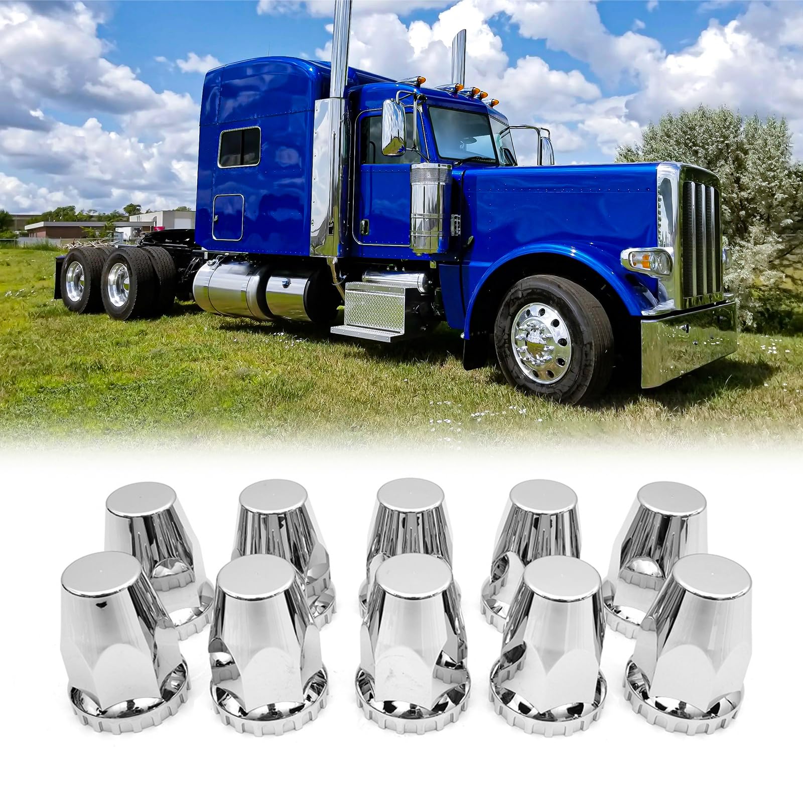 Semi Truck Lug Nut Covers – 33mm Chrome Bullet Style (20pcs Set) - RoadWest Truck Parts - MZ-U307-02T10 - RoadWest Truck Parts