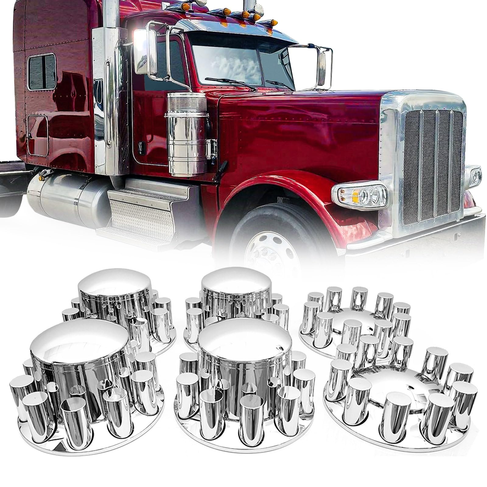 Semi Truck Lug Nut Covers – 33mm Chrome, Screw - On ABS (Set) - RoadWest Truck Parts - YY-U306-02TFR6 - High Soar