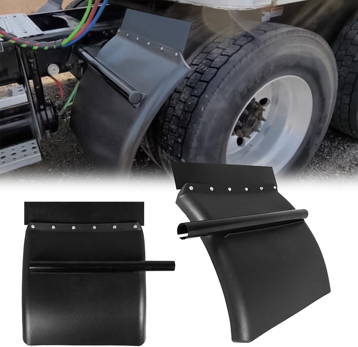 Semi Truck Quarter Fender Kit 24"×24" – Black Poly w/ Mounting Hardware - RoadWest Truck Parts - MZ-U322-02B - High Soar