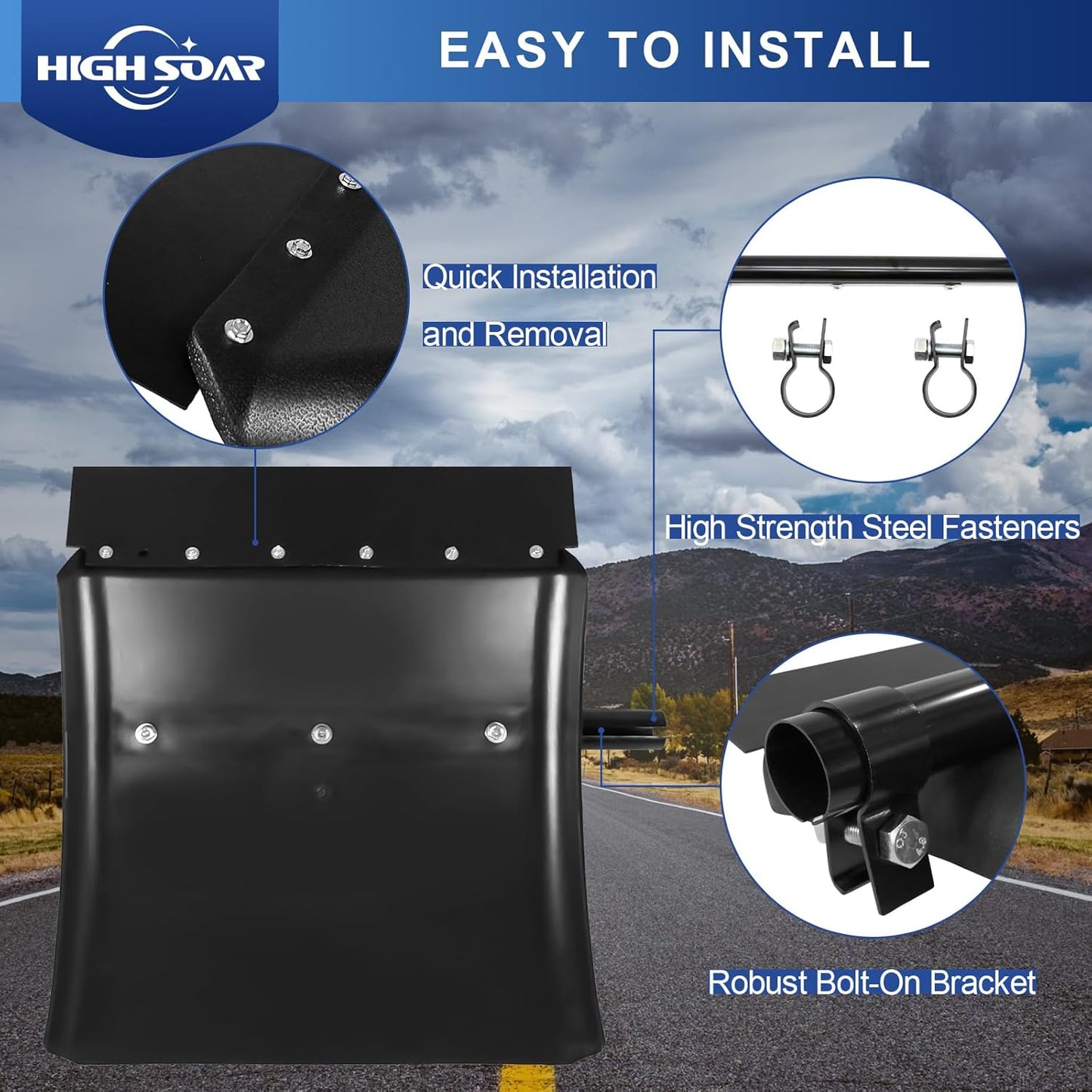 Semi Truck Quarter Fender Kit 24"×24" – Black Poly w/ Mounting Hardware - RoadWest Truck Parts - MZ-U322-02B - High Soar