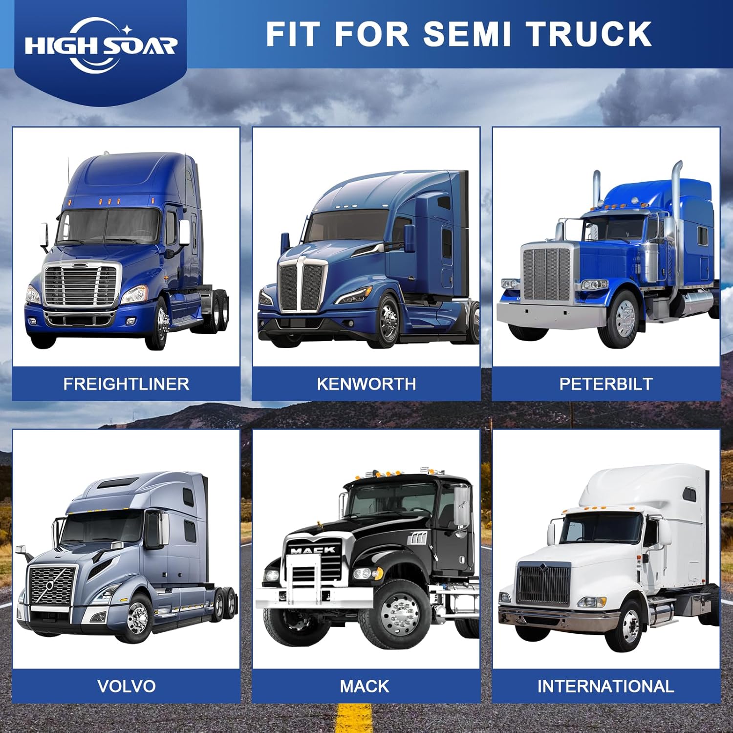 Semi Truck Quarter Fender Kit 24"×24" – Black Poly w/ Mounting Hardware - RoadWest Truck Parts - MZ-U322-02B - High Soar