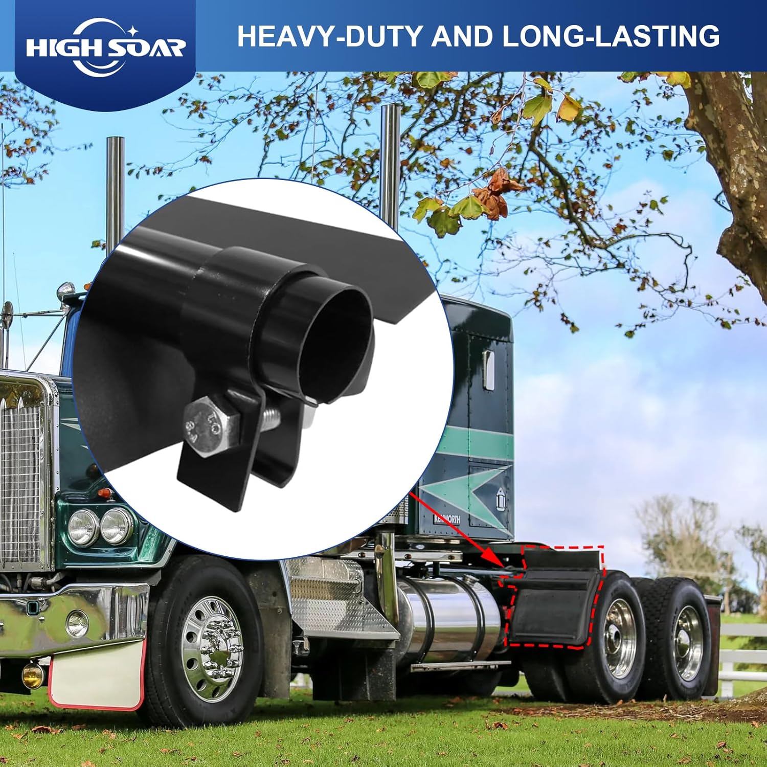 Semi Truck Quarter Fender Kit 24"×24" – Black Poly w/ Mounting Hardware - RoadWest Truck Parts - MZ-U322-02B - High Soar