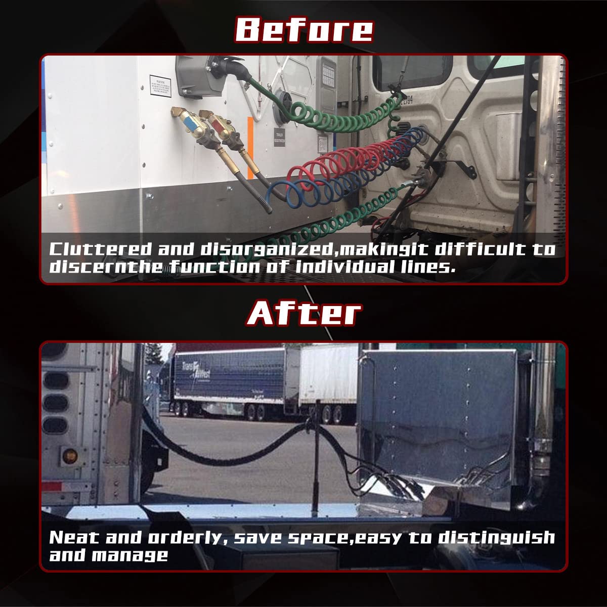 Tractor Trailer 3 - in - 1 Air Line Hose Kit – ABS 7 - Way Power Cable + Dual Air Hoses (12/15 ft) - RoadWest Truck Parts - MZ-U309-02 - High Soar