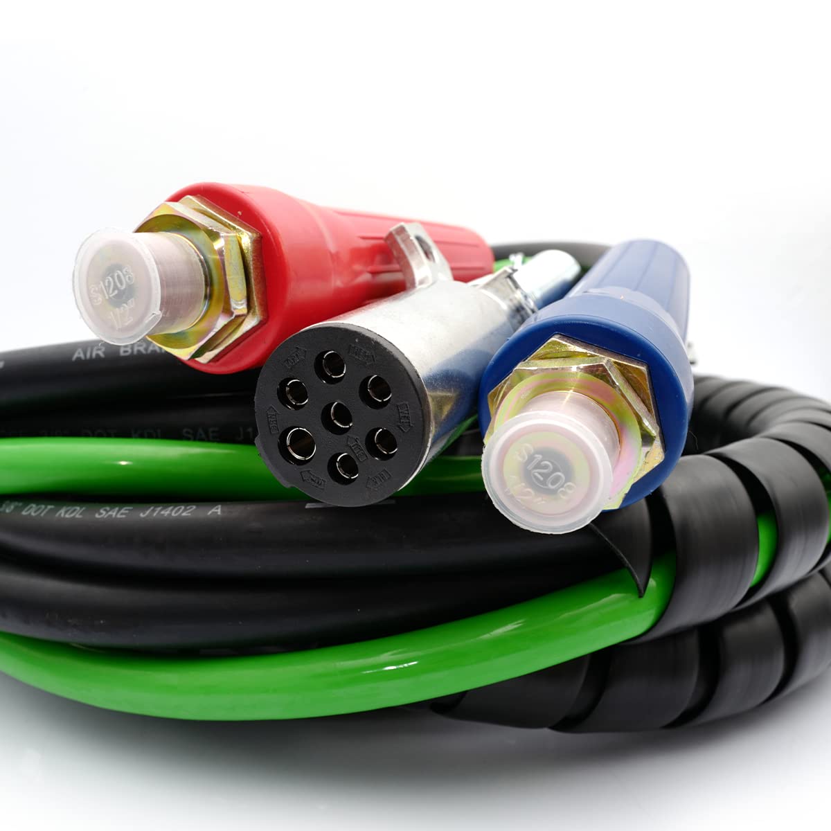 Tractor Trailer 3 - in - 1 Air Line Hose Kit – ABS 7 - Way Power Cable + Dual Air Hoses (12/15 ft) - RoadWest Truck Parts - MZ-U309-02 - High Soar