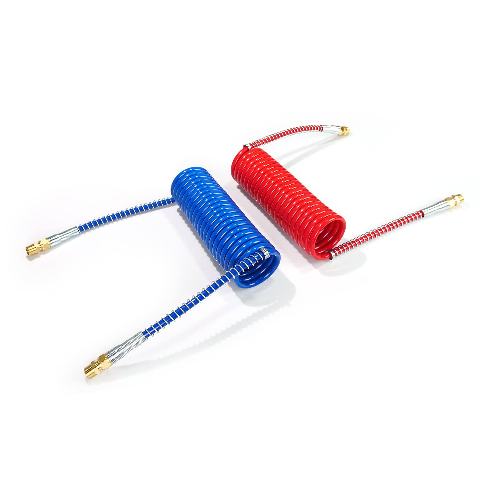 Tractor Trailer Coiled Air Brake Line Set – 15 ft, 1/2" NPT Brass Fittings (Red/Blue) - RoadWest Truck Parts - B0BY1Q2R7C - High Soar