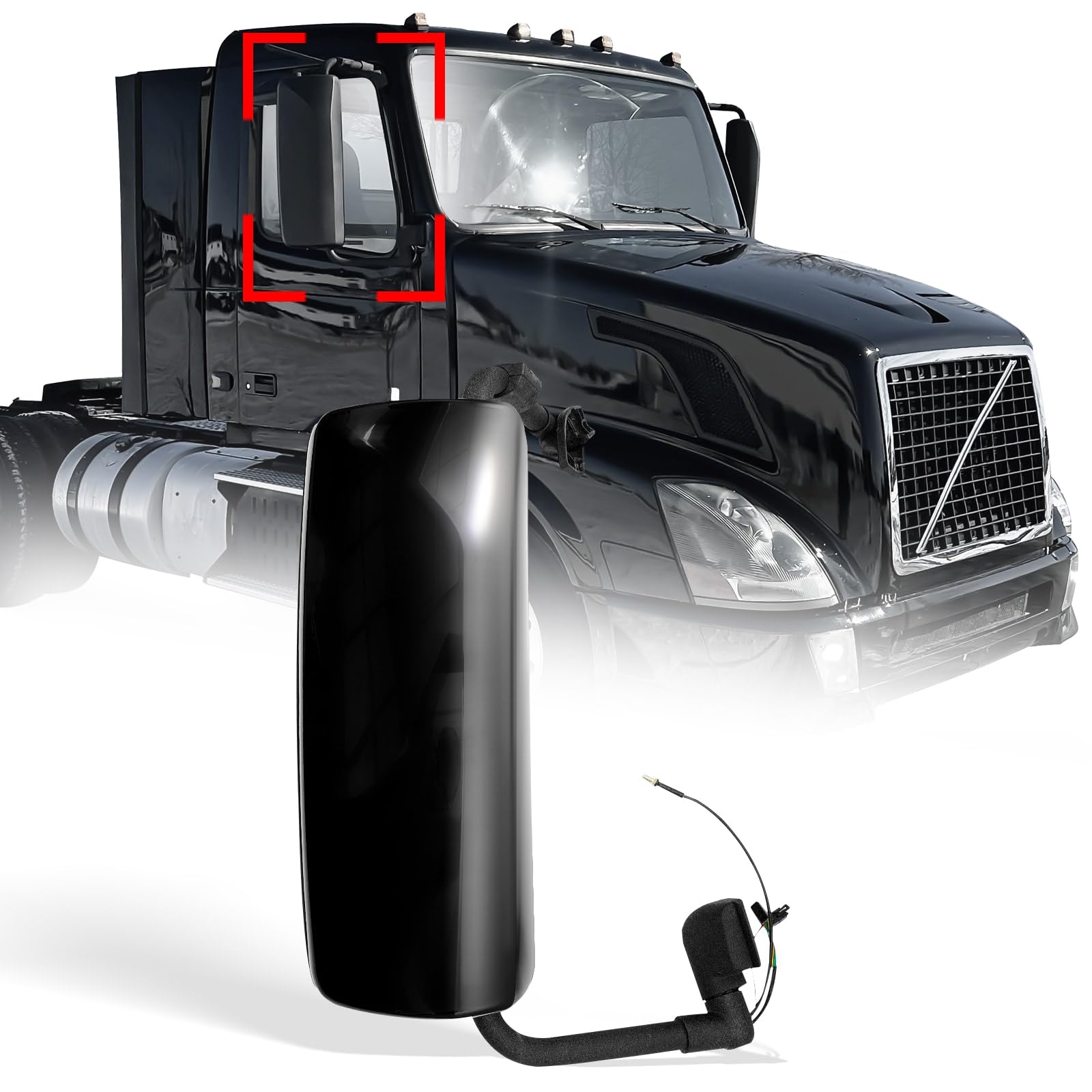 Volvo VNL Door Mirror Assembly – Chrome Heated Power w/ LED Turn Signal (2004–2017) - RoadWest Truck Parts - MZ-7201B-R - High Soar