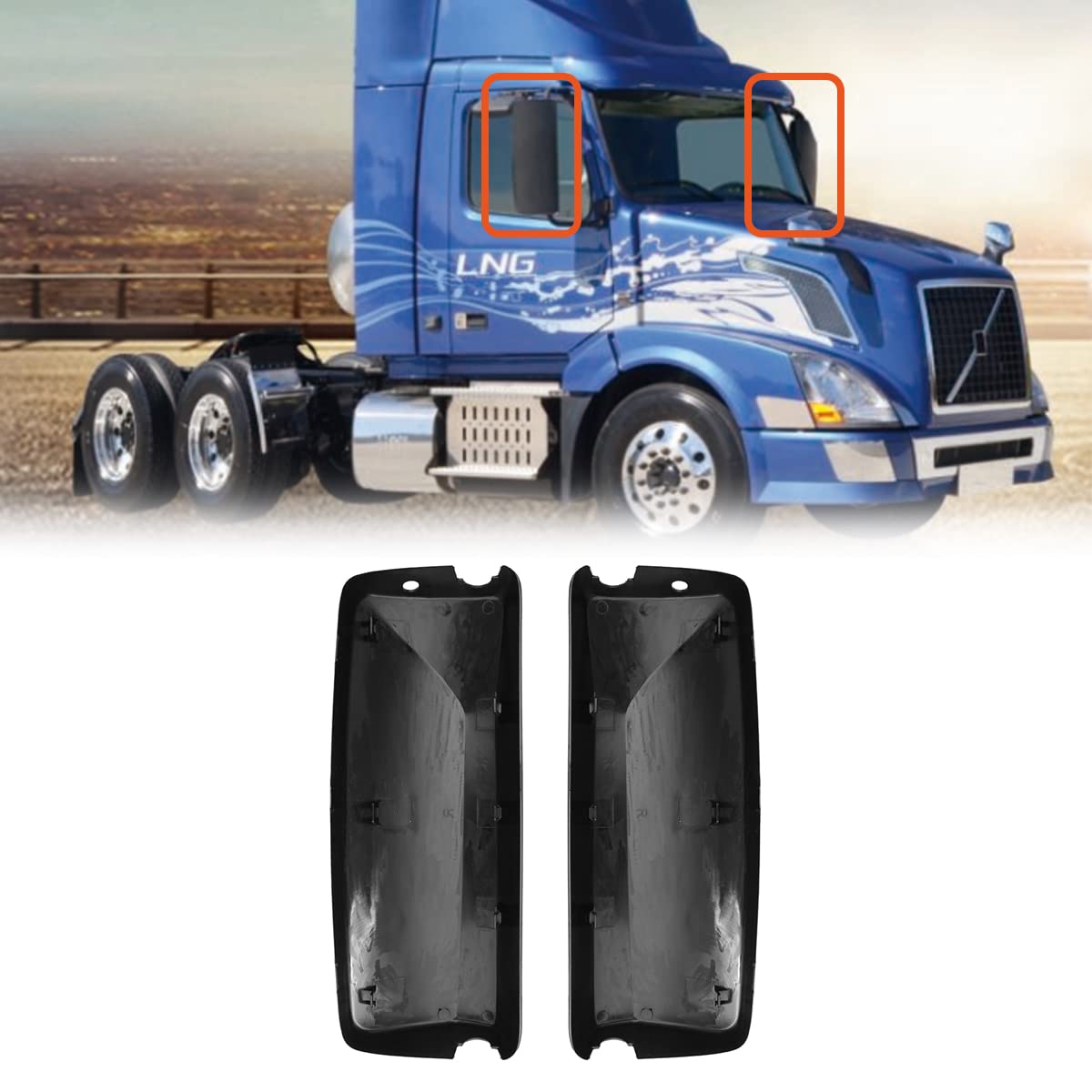Volvo VNL Door Mirror Cover Set Pair (2004–2017) – Chrome / Black - RoadWest Truck Parts - B08DXR8MJJ - High Soar