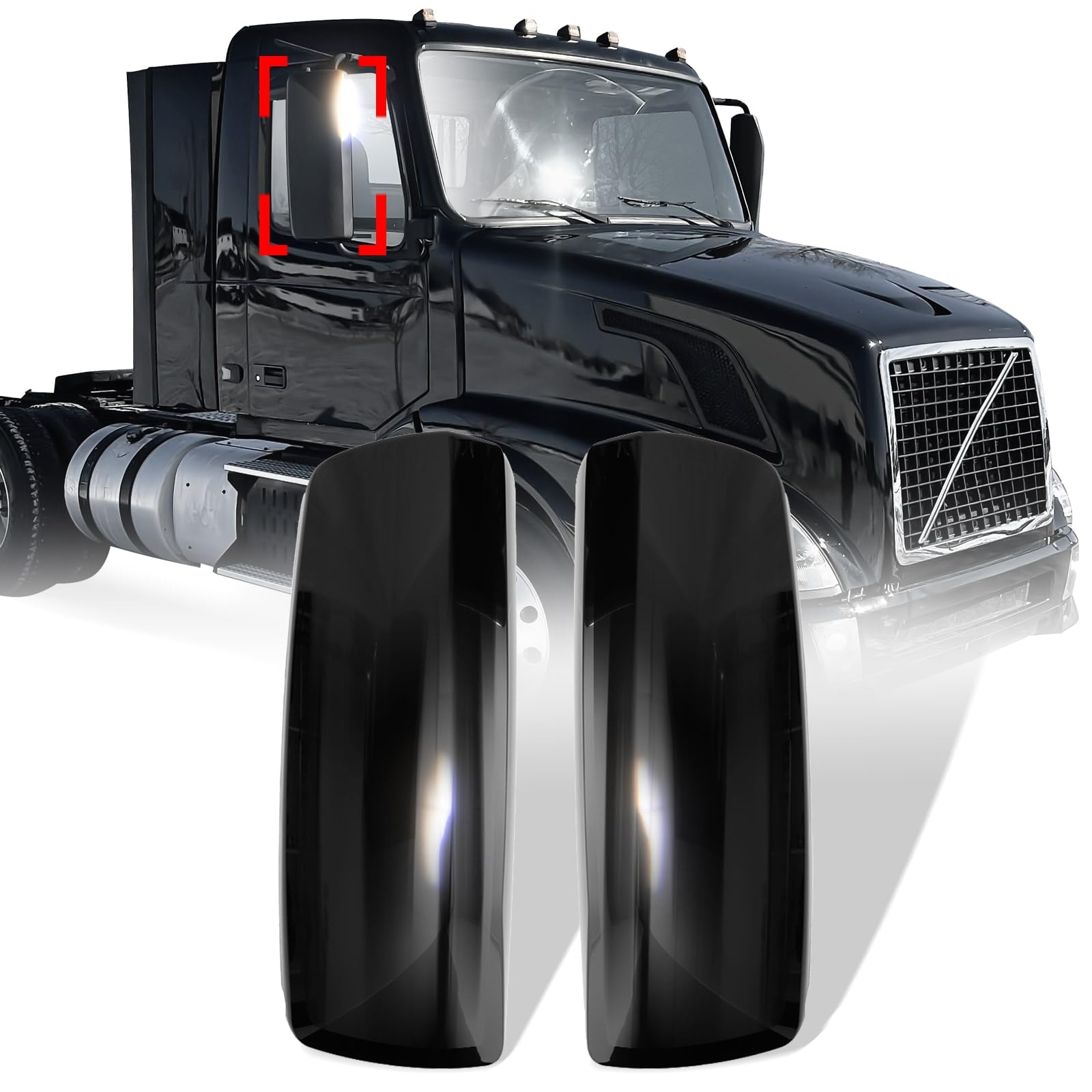 Volvo VNL Door Mirror Cover Set Pair (2004–2017) – Chrome / Black - RoadWest Truck Parts - B09WR6CH6Z - High Soar