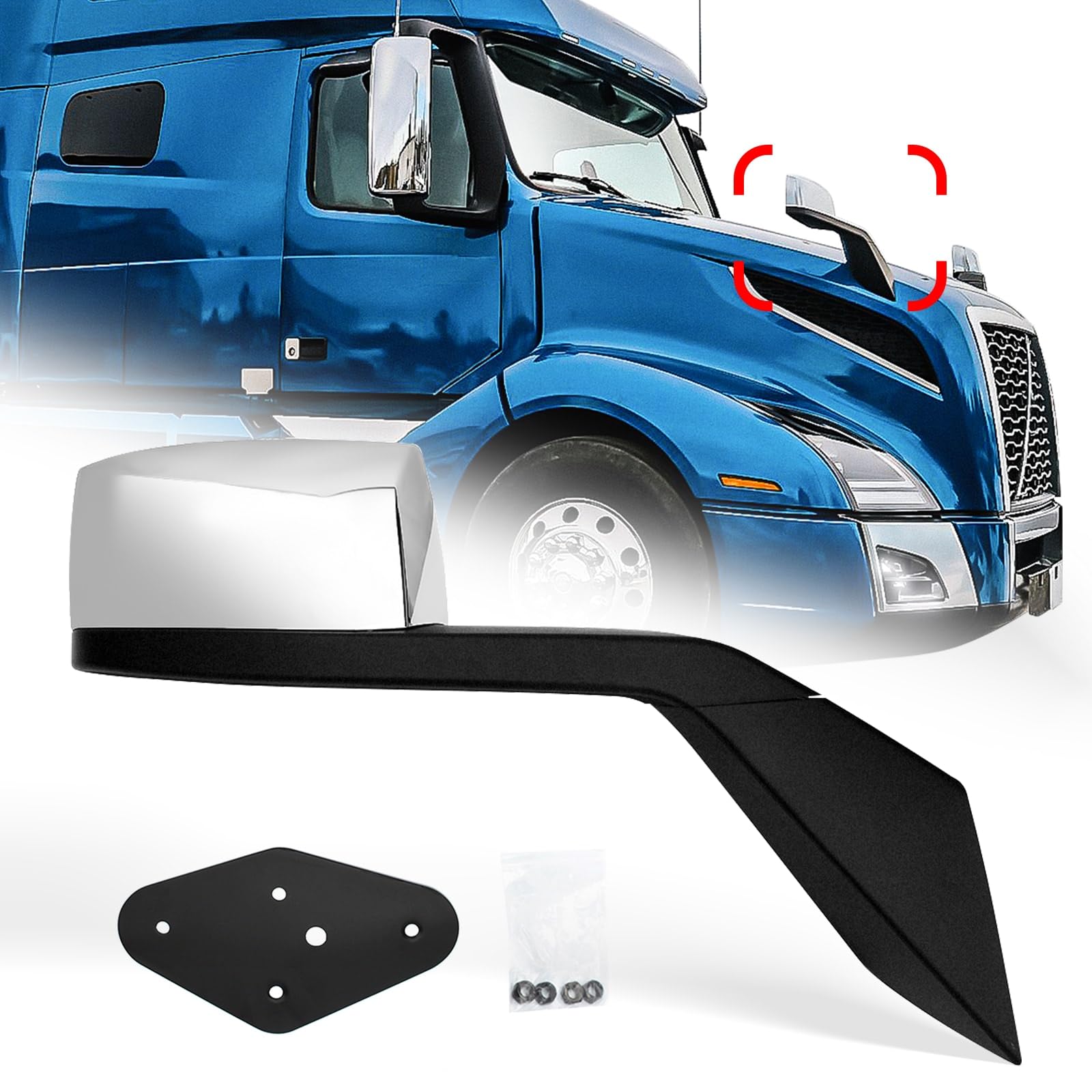 Volvo VNL Hood Mirrors w/ Arms (2004–2014) – Hood Mount - RoadWest Truck Parts - B08DXGZDJJ - High Soar