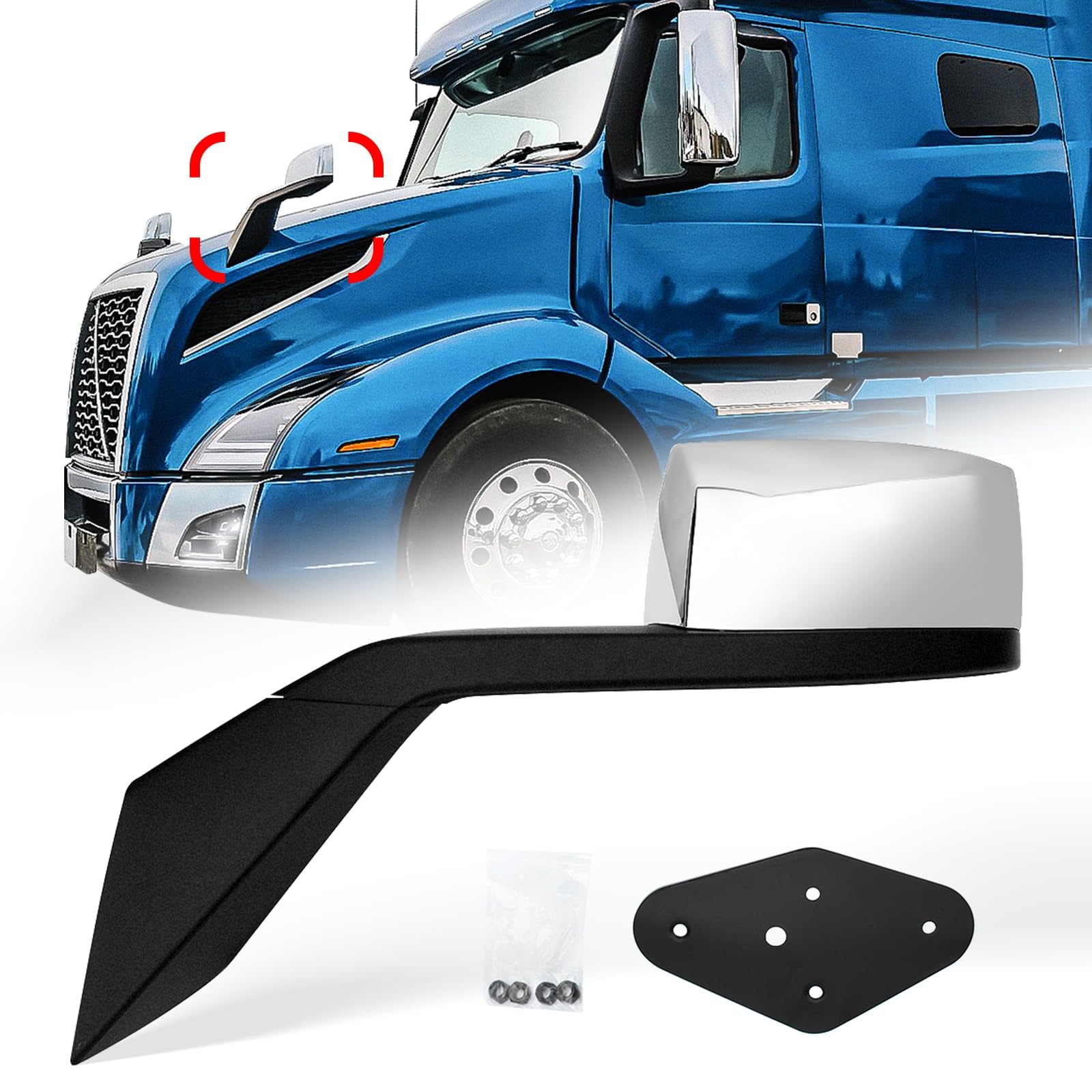 Volvo VNL Hood Mirrors w/ Arms (2004–2014) – Hood Mount - RoadWest Truck Parts - B08DXP21PJ - High Soar