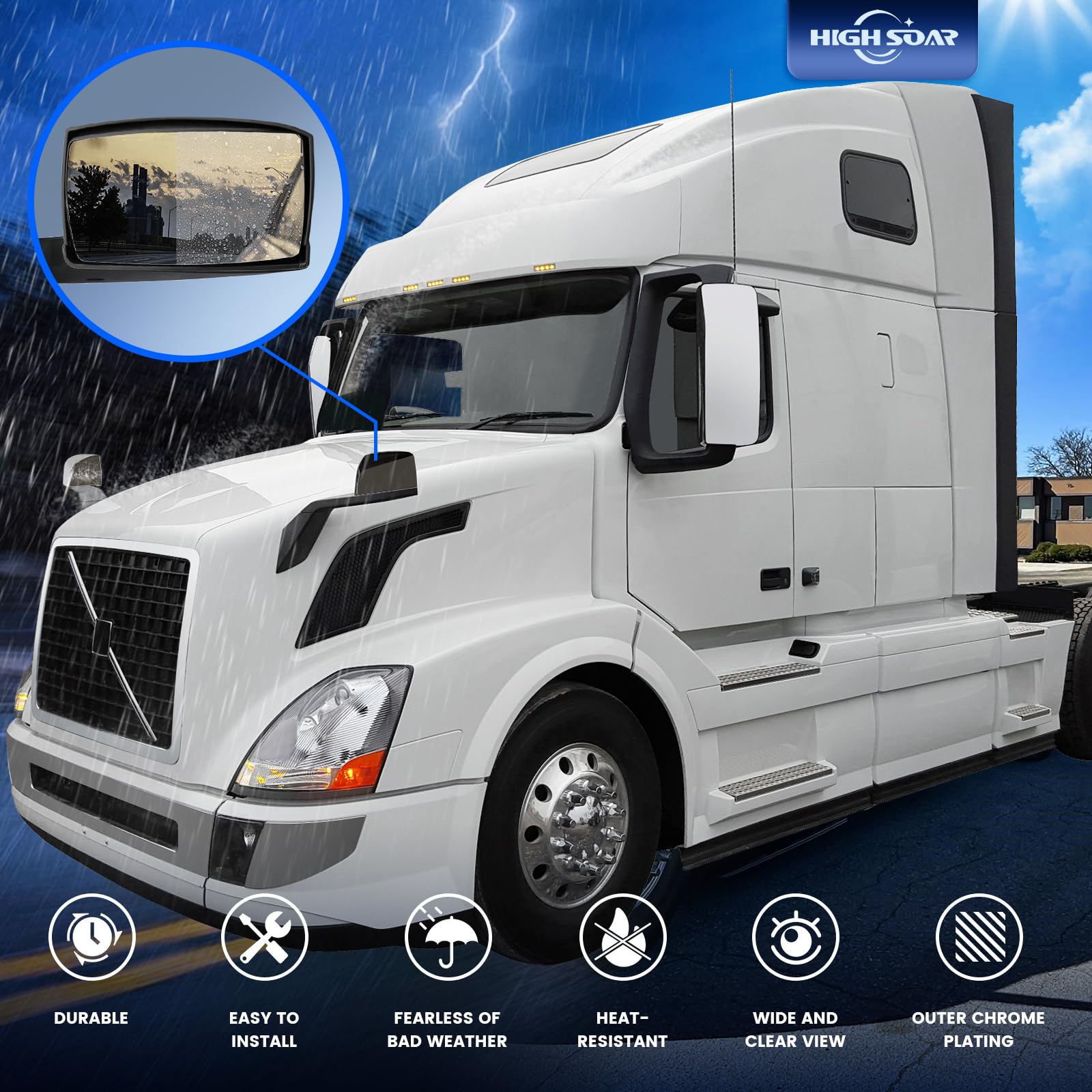 Volvo VNL Hood Mirrors w/ Arms (2004–2014) – Hood Mount - RoadWest Truck Parts - B08DXP21PJ - High Soar