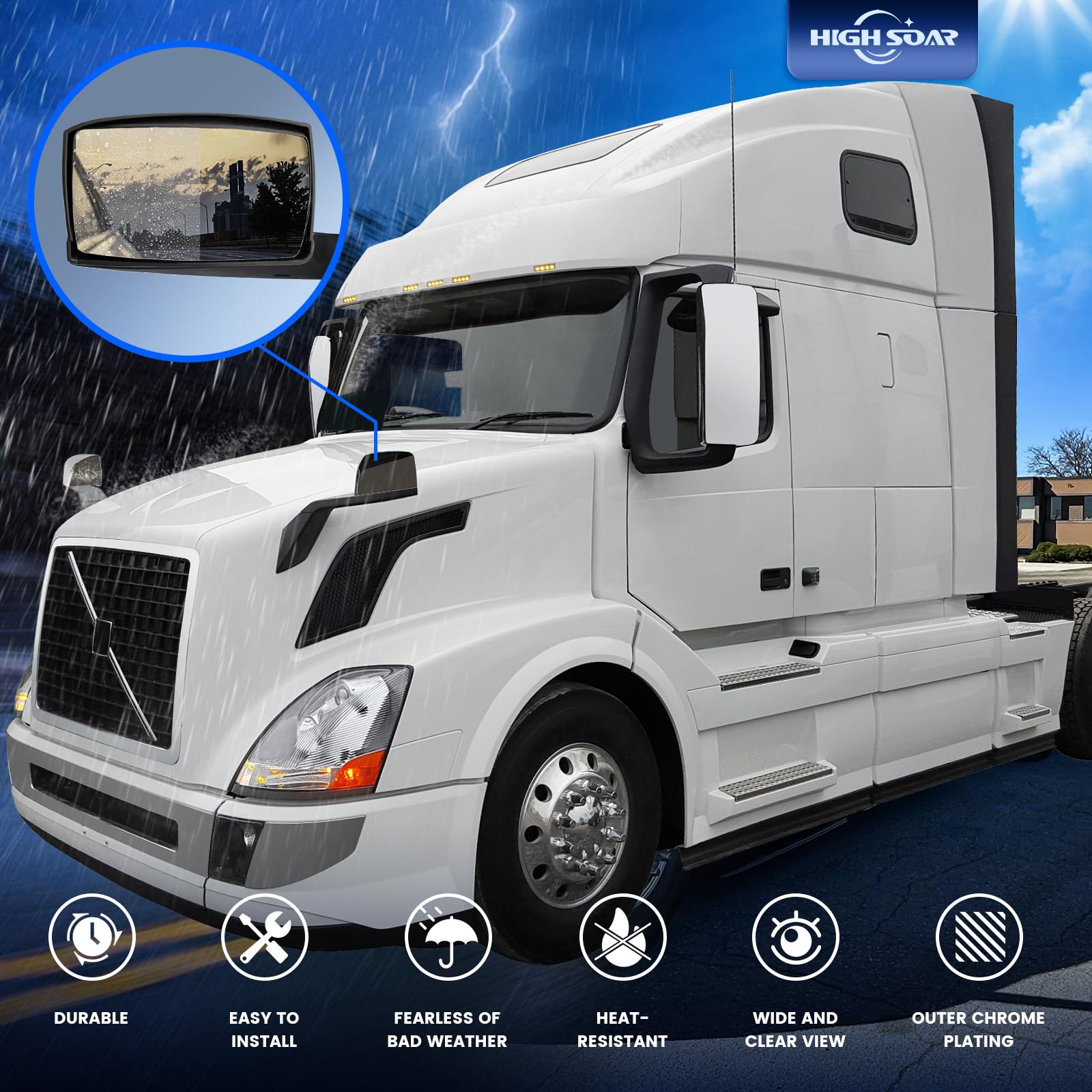 Volvo VNL Hood Mirrors w/ Arms (2004–2014) – Hood Mount - RoadWest Truck Parts - B08DXP21PJ - High Soar