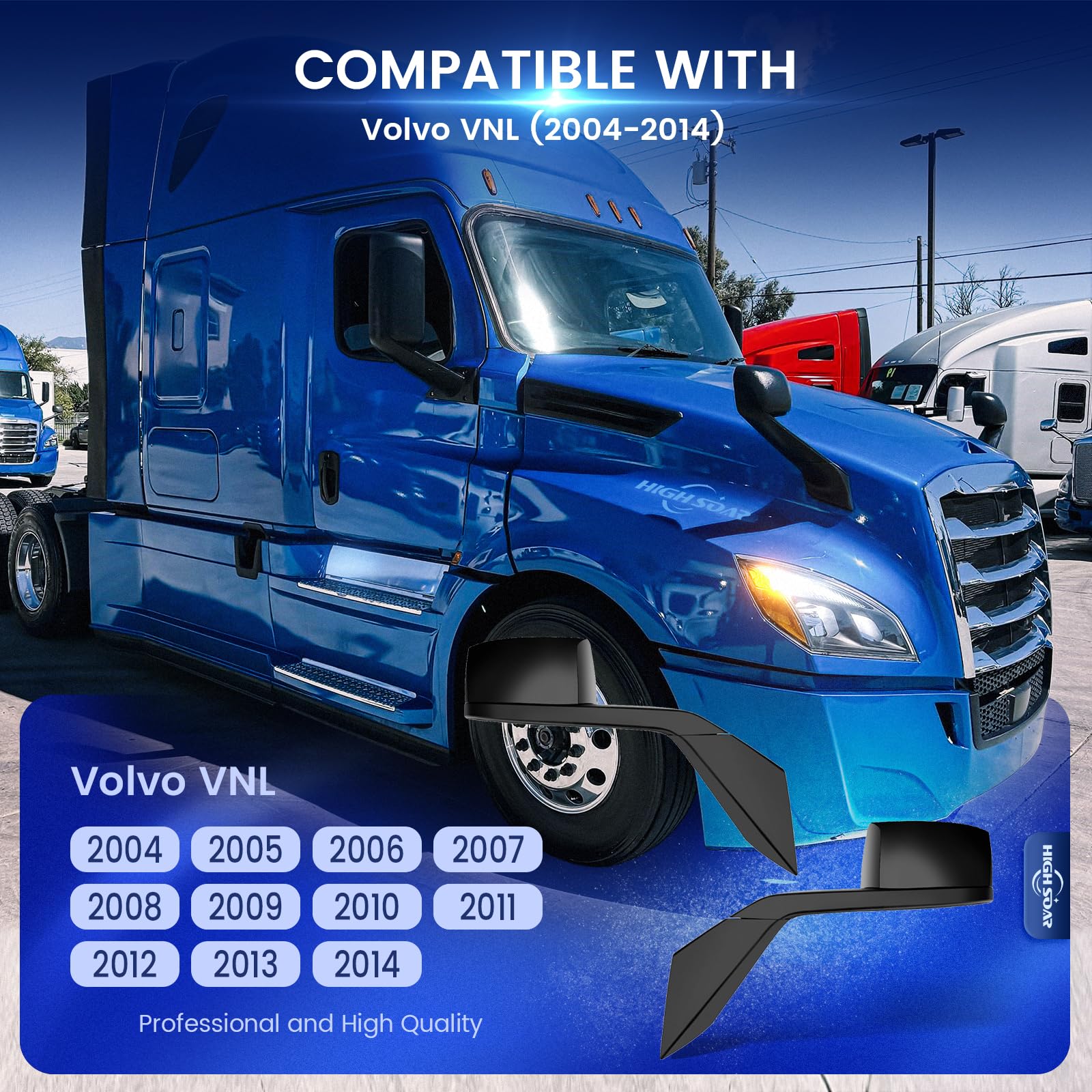 Volvo VNL Hood Mirrors w/ Arms (2004–2014) – Hood Mount - RoadWest Truck Parts - B08DXP21PJ - High Soar