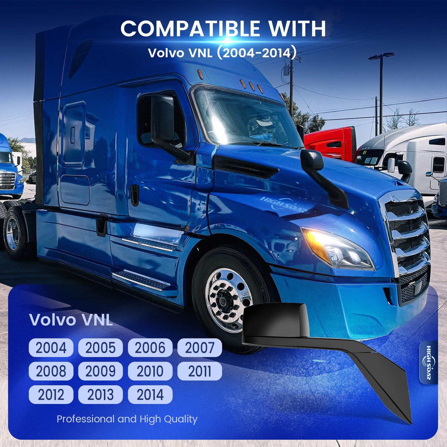 Volvo VNL Hood Mirrors w/ Arms (2004–2014) – Hood Mount - RoadWest Truck Parts - B08DXP21PJ - High Soar