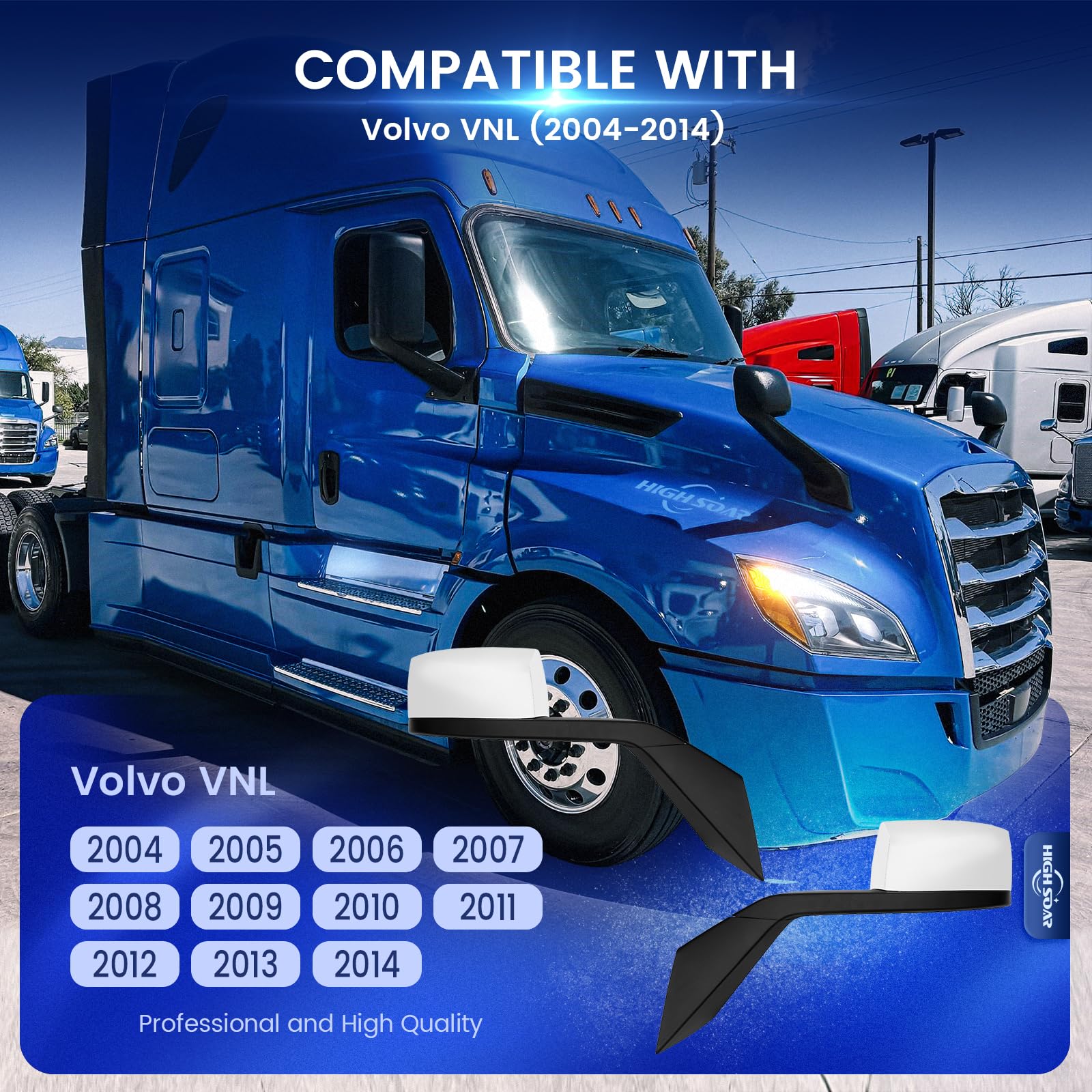 Volvo VNL Hood Mirrors w/ Arms (2004–2014) – Hood Mount - RoadWest Truck Parts - B08DXP21PJ - High Soar