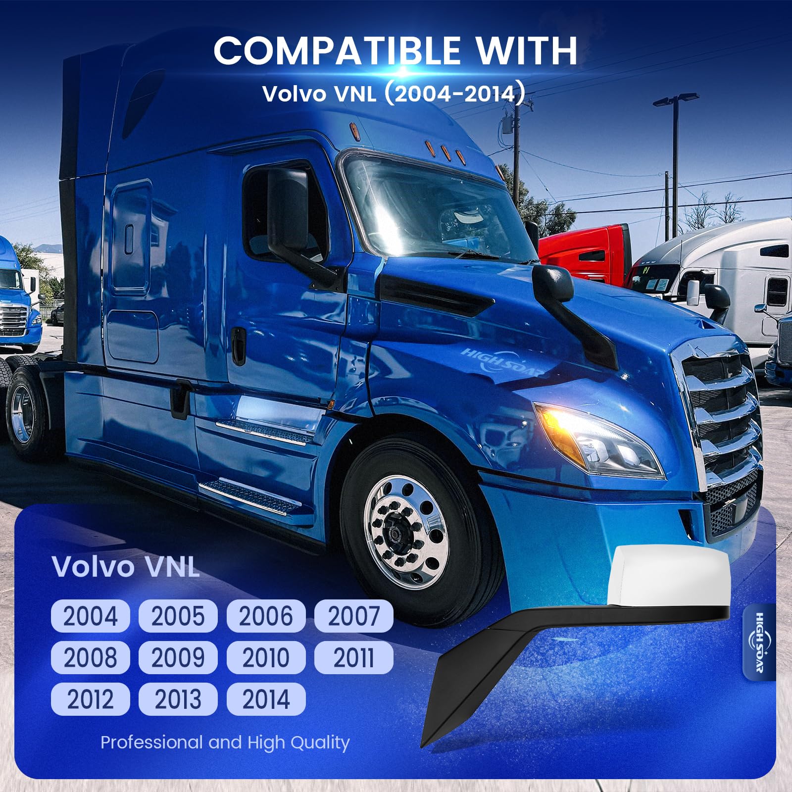 Volvo VNL Hood Mirrors w/ Arms (2004–2014) – Hood Mount - RoadWest Truck Parts - B08DXP21PJ - High Soar